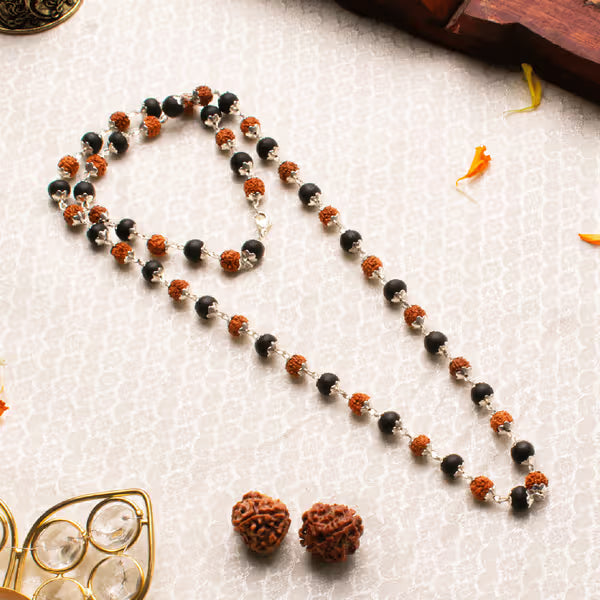 Original Rudraksha Karungali Silver Capped Spiritual Mala