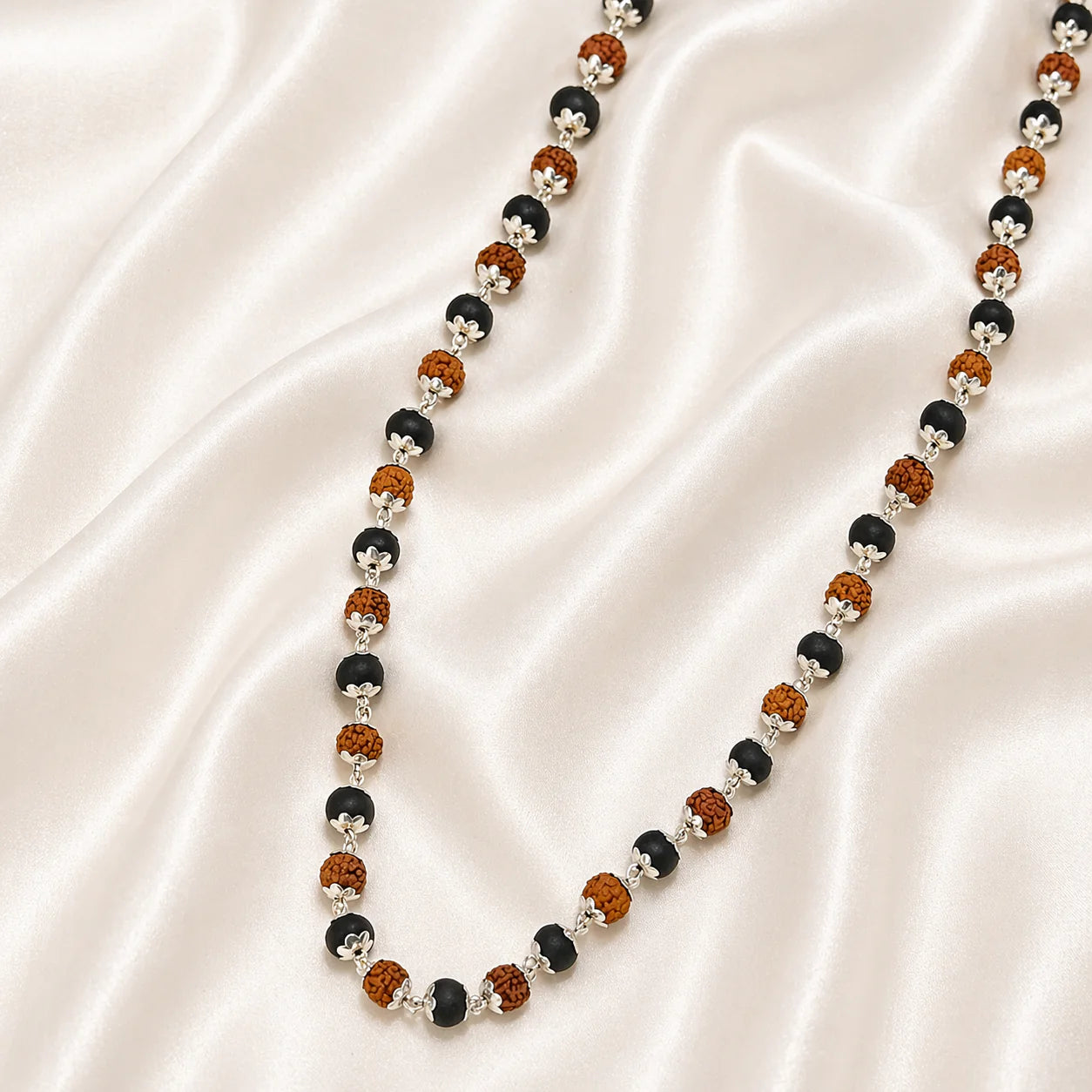 Original Rudraksha Karungali Silver Capped Spiritual Mala