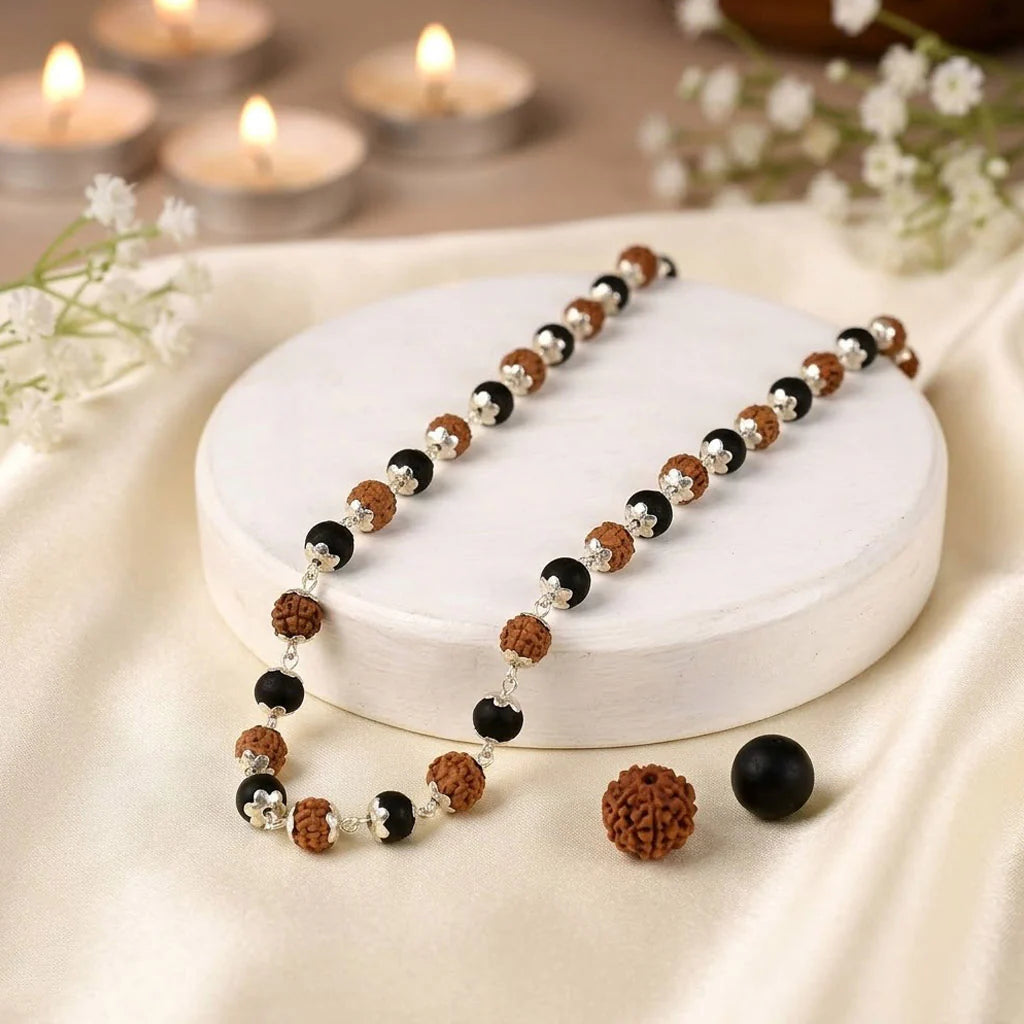 Original Rudraksha Karungali Silver Capped Spiritual Mala